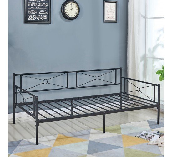 QUEEN Daybed Κρεβάτι Μέταλλο Βαφή Μαύρο  196x95x75 (Στρώμα 90x190)cm [-Μαύρο-] [-Μέταλλο-] Ε8019,1