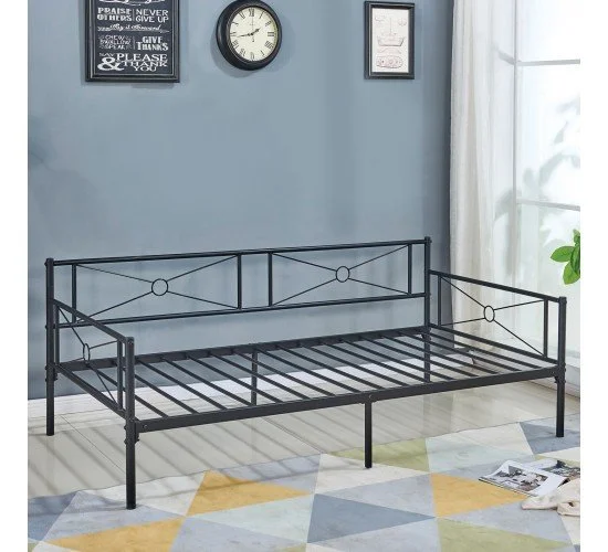 QUEEN Daybed Κρεβάτι Μέταλλο Βαφή Μαύρο  196x95x75 (Στρώμα 90x190)cm [-Μαύρο-] [-Μέταλλο-] Ε8019,1
