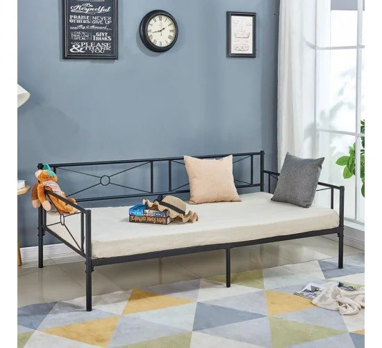 QUEEN Daybed Κρεβάτι Μέταλλο Βαφή Μαύρο  196x95x75 (Στρώμα 90x190)cm [-Μαύρο-] [-Μέταλλο-] Ε8019,1