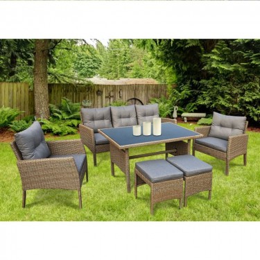 CALIFORNIA Σαλόνι - Τραπεζαρία Τραπέζι 3Θέσιος 2 Πολυθρόνες  2 Σκαμπό Μέταλλο-Wicker Φυσικό  Table:120x70x70cm Set 7 Seats [-Γκρι-, -Φυσικό-] [-Wicker-, -Μέταλλο-] Ε6755,1