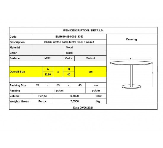 BOKO Τραπεζάκι Σαλονιού Καθιστικού, Μέταλλο Βαφή Μαύρο - Καρυδί  Φ60x40cm [-Καρυδί/Μαύρο-] [-Μέταλλο/Paper-] ΕΜ9610