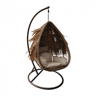 SALSA TROPIC Κρεμαστή Πολυθρόνα, Wicker Φυσικό, Μέταλλο Brown, Μαξιλάρι Μπεζ  Φ105x197cm [-Καφέ-, -Φυσικό-] [-Wicker-, -Μέταλλο-] Ε6780,1