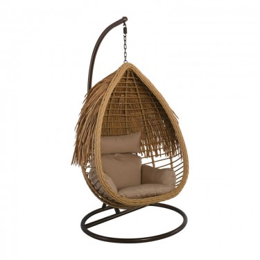 SALSA TROPIC Κρεμαστή Πολυθρόνα, Wicker Φυσικό, Μέταλλο Brown, Μαξιλάρι Μπεζ  Φ105x197cm [-Καφέ-, -Φυσικό-] [-Wicker-, -Μέταλλο-] Ε6780,1