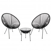 ACAPULCO Set Κήπου - Βεράντας: Τραπέζι   2 Πολυθρόνες Μέταλλο Μαύρο / Rattan Μαύρο  Τραπ:Φ50x50cm - Πολ:70x69x81cm [-Μαύρο-] [-Wicker-, -Μέταλλο-] Ε245,2S