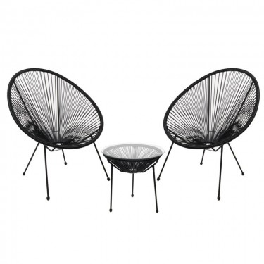 ACAPULCO Set Κήπου - Βεράντας: Τραπέζι   2 Πολυθρόνες Μέταλλο Μαύρο / Rattan Μαύρο  Τραπ:Φ50x50cm - Πολ:70x69x81cm [-Μαύρο-] [-Wicker-, -Μέταλλο-] Ε245,2S