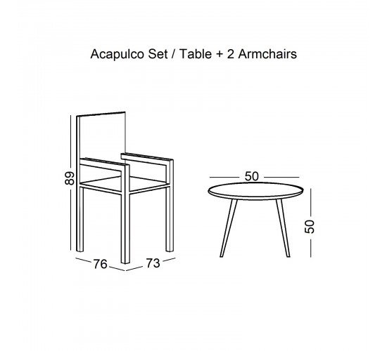 ACAPULCO Set Κήπου - Βεράντας: Τραπέζι   2 Πολυθρόνες Μέταλλο Μαύρο / Rattan Άσπρο  Τραπ:Φ50x50cm - Πολ:73x76x89cm [-Μαύρο/Άσπρο-] [-Μέταλλο/Wicker-] Ε245,1S