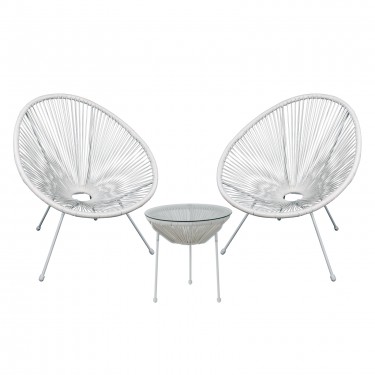 ACAPULCO Set Κήπου - Βεράντας: Τραπέζι   2 Πολυθρόνες Μέταλλο Άσπρο/Rattan Άσπρο  Τραπ:Φ50x50cm - Πολ:70x69x81cm [-Άσπρο-] [-Wicker-, -Μέταλλο-] Ε245,Α1S