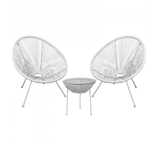 ACAPULCO Set Κήπου - Βεράντας: Τραπέζι   2 Πολυθρόνες Μέταλλο Άσπρο/Rattan Άσπρο  Table:Φ50x50cm Chair:73x76x89 [-Άσπρο-] [-Μέταλλο/Wicker-] Ε245,Α1S