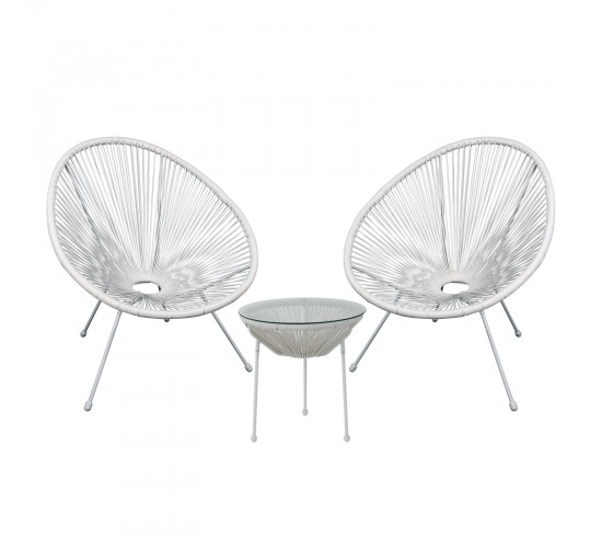 ACAPULCO Set Κήπου - Βεράντας: Τραπέζι   2 Πολυθρόνες Μέταλλο Άσπρο/Rattan Άσπρο  Table:Φ50x50cm Chair:73x76x89 [-Άσπρο-] [-Wicker-, -Μέταλλο-] Ε245,Α1S