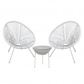 ACAPULCO Set Κήπου - Βεράντας: Τραπέζι   2 Πολυθρόνες Μέταλλο Άσπρο/Rattan Άσπρο  Τραπ:Φ50x50cm - Πολ:70x69x81cm [-Άσπρο-] [-Wicker-, -Μέταλλο-] Ε245,Α1S