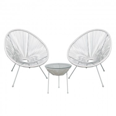 ACAPULCO Set Κήπου - Βεράντας: Τραπέζι   2 Πολυθρόνες Μέταλλο Άσπρο/Rattan Άσπρο  Τραπ:Φ50x50cm - Πολ:70x69x81cm [-Άσπρο-] [-Wicker-, -Μέταλλο-] Ε245,Α1S