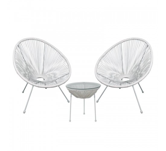 ACAPULCO Set Κήπου - Βεράντας: Τραπέζι   2 Πολυθρόνες Μέταλλο Άσπρο/Rattan Άσπρο  Table:Φ50x50cm Chair:73x76x89 [-Άσπρο-] [-Wicker-, -Μέταλλο-] Ε245,Α1S