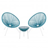 ACAPULCO Set Κήπου - Βεράντας: Τραπέζι   2 Πολυθρόνες Μέταλλο Άσπρο / Rattan Μπλε  Τραπ:Φ50x50cm - Πολ:70x69x81cm [-Άσπρο-, -Μπλε-] [-Wicker-, -Μέταλλο-] Ε245,Α3S