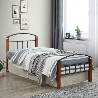 DOKA Κρεβάτι Μονό, για Στρώμα 90x200cm, Μέταλλο Βαφή Μαύρο - Ξύλο Απόχρωση Καρυδί  95x211x76cm [-Καρυδί-, -Μαύρο-] [-Μέταλλο-, -Ξύλο-] Ε8300