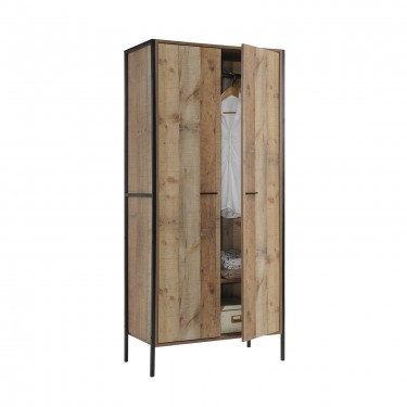 PALLET-W Ντουλάπα Δίφυλλη, 2 Ράφια, Κρεμάστρα, Μέταλλο Βαφή Μαύρο, Απόχρωση Antique Oak  84x52x180cm [-Καρυδί-, -Μαύρο-] [-MDF - Κόντρα Πλακέ - Καπλαμάς - Νοβοπάν-, -Μέταλλο-] Ε8432,W