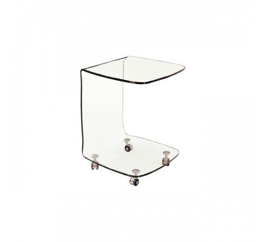 GLASSER Trolley Τραπεζάκι Βοηθητικό, Διάφανο Γυαλί 10mm  45x45x60cm [-Clear-] [-Bent Glass - Γυαλί-] ΕΜ726,1