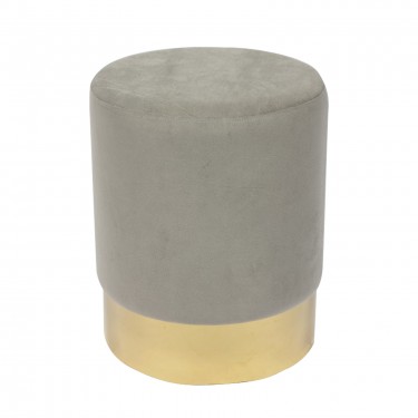 SOL Σκαμπό Βοηθητικό, Χρώμιο Χρυσό, Ύφασμα Velure Απόχρωση Γκρι  Φ37x44cm [-Γκρι-, -Χρυσό-] [-Μέταλλο-, -Ύφασμα-] Ε7030,4