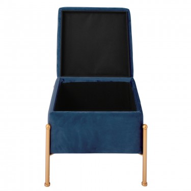 RAY Αποθηκευτικό Σκαμπό, Μέταλλο Βαφή Χρυσό, Ύφασμα Velure, Απόxρωση Μπλε  40x40x37cm [-Μπλε-, -Χρυσό-] [-Μέταλλο-, -Ύφασμα-] Ε7031,1