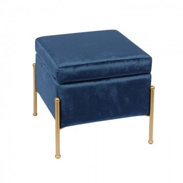 RAY Αποθηκευτικό Σκαμπό, Μέταλλο Βαφή Χρυσό, Ύφασμα Velure, Απόxρωση Μπλε  40x40x37cm [-Μπλε-, -Χρυσό-] [-Μέταλλο-, -Ύφασμα-] Ε7031,1
