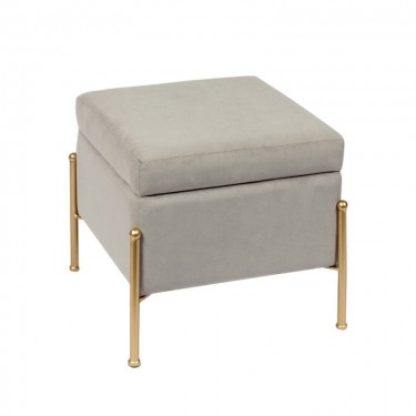 RAY Αποθηκευτικό Σκαμπό, Μέταλλο Βαφή Χρυσό, Ύφασμα Velure, Απόχρωση Γκρι  40x40x37cm [-Γκρι-, -Χρυσό-] [-Μέταλλο-, -Ύφασμα-] Ε7031,4