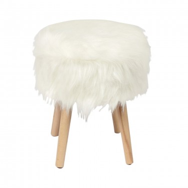 JAMO Αποθηκευτικό Σκαμπό Βοηθητικό, Συνθετική Γούνα Άσπρο, Πόδια Φυσικό.  38x38x47cm [-Άσπρο-, -Φυσικό-] [-Ξύλο-, -Ύφασμα-] Ε7033,1