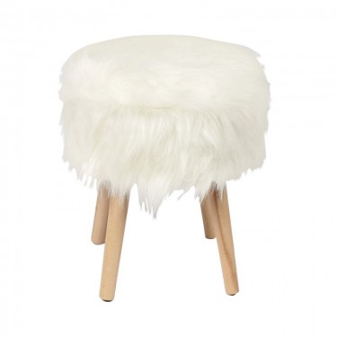 JAMO Αποθηκευτικό Σκαμπό Βοηθητικό, Συνθετική Γούνα Άσπρο, Πόδια Φυσικό.  38x38x47cm [-Άσπρο-, -Φυσικό-] [-Ξύλο-, -Ύφασμα-] Ε7033,1