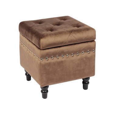 LOKO Σκαμπό Αποθηκευτικό Βοηθητικό, Ύφασμα Velure Απόχρωση Καφέ  37x37x40cm [-Καφέ-, -Μαύρο-] [-Ξύλο-, -Ύφασμα-] Ε7036,1