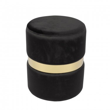 TOMMY Σκαμπό Βοηθητικό, Χρώμιο Χρυσό, Ύφασμα Velure Απόχρωση Μαύρο  Φ35cm Η.43cm [-Μαύρο-, -Χρυσό-] [-Μέταλλο-, -Ύφασμα-] Ε7037,1