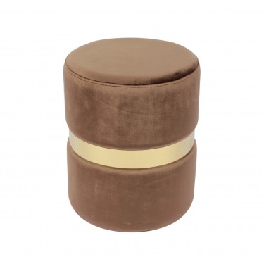 TOMMY Σκαμπό Βοηθητικό, Χρώμιο Χρυσό, Ύφασμα Velure Απόχρωση Καφέ  Φ35cm Η.43cm [-Μπεζ-Tortora-Sand-Cappuccino-, -Χρυσό-] [-Μέταλλο-, -Ύφασμα-] Ε7037,3