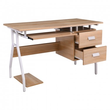 UNIT Γραφείο Η/Υ Μέταλλο Βαφή Άσπρο, Melamine Απόχρωση Sonoma  120x60x73cm [-Άσπρο-, -Φυσικό-] [-Melamine-, -Μέταλλο-] ΕΟ434