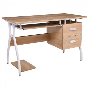 UNIT Γραφείο Η/Υ Μέταλλο Βαφή Άσπρο, Melamine Απόχρωση Sonoma  120x60x73cm [-Άσπρο-, -Φυσικό-] [-Melamine-, -Μέταλλο-] ΕΟ434