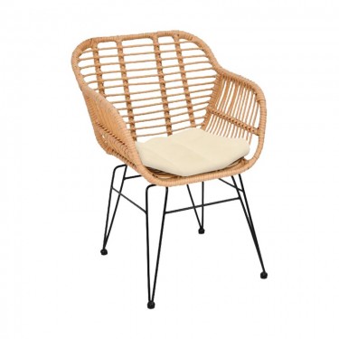 SALSA-W Πολυθρόνα Τραπεζαρίας Κήπου, Μέταλλο Βαφή Μαύρο, Wicker Φυσικό, Μαξιλάρι Εκρού  55x56x82cm [-Μαύρο-, -Φυσικό-] [-Wicker-, -Μέταλλο-] Ε282,Κ2