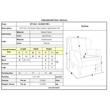 NATTALY Πολυθρόνα - Μπερζέρα K/D, Ύφασμα Nabuk Ανοιχτό Καφέ  76x78x101cm [-Μπεζ-Tortora-Sand-Cappuccino-] [-Ύφασμα Nabuk-] Ε7140,2
