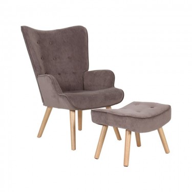 ALMA Πολυθρόνα - Μπερζέρα με Σκαμπό - Υποπόδιο Φυσικό Ύφασμα Velure Καφέ, K/D  69x76x97cm / 52x38x35cm [-Καφέ-] [-Ύφασμα-] Ε7141,8
