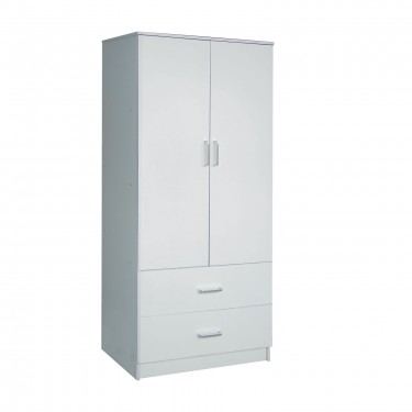 CLOSET Ντουλάπα Δίφυλλη, Ράφι, Θέσεις για Κρεμάστρες, 2 Συρτάρια, Απόχρωση Άσπρο  80x50x180cm [-Άσπρο-] [-MDF - Κόντρα Πλακέ - Καπλαμάς - Νοβοπάν-] Ε8384,1