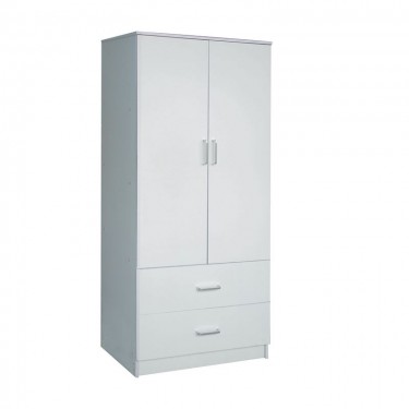 CLOSET Ντουλάπα Δίφυλλη, Ράφι, Θέσεις για Κρεμάστρες, 2 Συρτάρια, Απόχρωση Άσπρο  80x50x180cm [-Άσπρο-] [-MDF - Κόντρα Πλακέ - Καπλαμάς - Νοβοπάν-] Ε8384,1