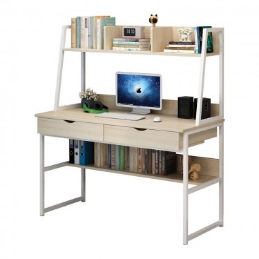 ΓΡΑΦΕΙΟ 2 Συρτάρια 2 Ράφια Μέταλλο Βαφή Άσπρο, MDF - Melamine Απόχρωση Maple  100x48x74/138cm [-Άσπρο-, -Φυσικό-] [-Melamine-, -Μέταλλο-] ΕΟ404,2