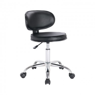 GLORY Σκαμπό με Πλάτη, Χρώμιο PU Μαύρο, Τροχήλατο, Ρύθμιση Ύψους, Περιστρεφόμενο  51x51x67/78cm [-Μαύρο-, -Χρώμιο - Inox-] [-PU - PVC-, -Μέταλλο-] ΕΜ404