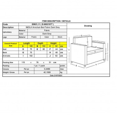 IMOLA Πολυθρόνα - Κρεβάτι Σαλονιού - Καθιστικού, Ύφασμα Σκούρο Γκρι  100x102x92(Κρεβ.75x180x44)cm [-Ανθρακί-] [-Ύφασμα-] Ε9921,11