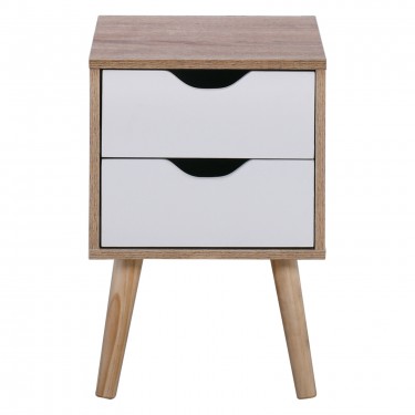 ALINA Κομοδίνο Απόχρωση Sonoma - Άσπρο - Πόδι Φυσικό  29x29x44cm [-Άσπρο-, -Φυσικό-] [-MDF - Κόντρα Πλακέ - Καπλαμάς - Νοβοπάν-] Ε745,1