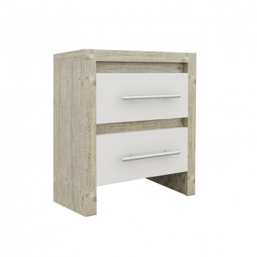 KENNEL Κομοδίνο 2 Συρτάρια, Απόχρωση Sonoma Άσπρο  47x39x57cm [-Άσπρο-, -Φυσικό-] [-MDF - Κόντρα Πλακέ - Καπλαμάς - Νοβοπάν-] Ε765,1