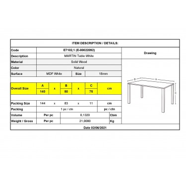 MARTIN Τραπέζι Κουζίνας - Εστιατορίου, Οξιά Φυσικό, MDF Άσπρο  140x80 H.75cm [-Άσπρο-, -Φυσικό-] [-Ξύλο-] Ε7102,1