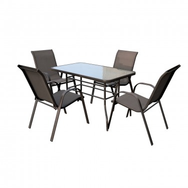 RIO Set Τραπεζαρία Βεράντας - Κήπου: Τραπέζι   4 Πολυθρόνες Μέταλλο Καφέ, Textilene Καφέ  Table:120x70x71 Seat:55x74x91 [-Καφέ-] [-Textilene-, -Μέταλλο-] Ε2406,S