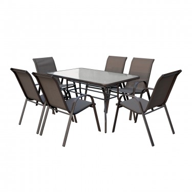 RIO Set Τραπεζαρία Βεράντας - Κήπου: Τραπέζι   6 Πολυθρόνες Μέταλλο Καφέ, Textilene Καφέ  Table:140x80x71 Seat:55x74x91 [-Καφέ-] [-Textilene-, -Μέταλλο-] Ε2405,S