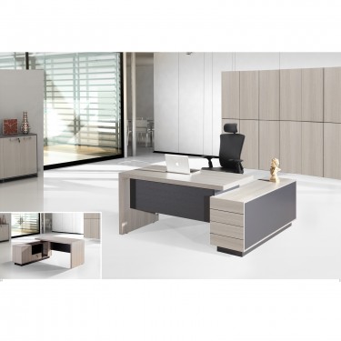 PROGRESS Γραφείο Αναστρέψιμη Γωνία, Ντουλάπι,Συρτάρι, Ράφι, Θέση Η/Υ,Απόχρωση Elm-Sky Grey  180x80 - 160x40 H.76/60cm [-Ανθρακί-, -Φυσικό-] [-Melamine-] ΕΟ813