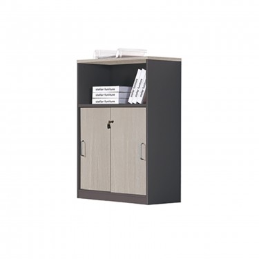 PROGRESS Ντουλάπι Γραφείου με Ράφι, Δίφυλλο Συρόμενες Πόρτες 2 Ράφια,Απόχρωση Elm-Sky Grey  80x40x120cm [-Ανθρακί-, -Φυσικό-] [-Melamine-] ΕΟ816