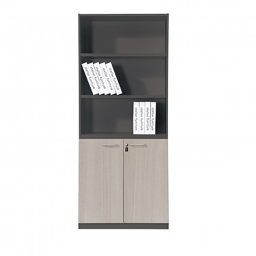 PROGRESS Βιβλιοθήκη Γραφείου, 3 Ράφια, Ντουλάπι Δίφυλλο με 2 Ράφια, Απόχρωση Elm-Sky Grey  80x40x190cm [-Ανθρακί-, -Φυσικό-] [-Melamine-] ΕΟ817