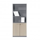 PROGRESS Βιβλιοθήκη Γραφείου, 3 Ράφια, Ντουλάπι Δίφυλλο με 2 Ράφια, Απόχρωση Elm-Sky Grey  80x40x190cm [-Ανθρακί-, -Φυσικό-] [-Melamine-] ΕΟ817