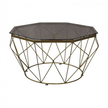 GRID Τραπεζάκι Σαλονιού Οκτάγωνο, Μέταλλο Βαφή Χρυσό Γυαλί Tea Colour Tempered  Φ87cm/H.44cm(Top Φ80cm) [-Χρυσό-] [-Γυαλί-, -Μέταλλο-] ΕΜ522,2