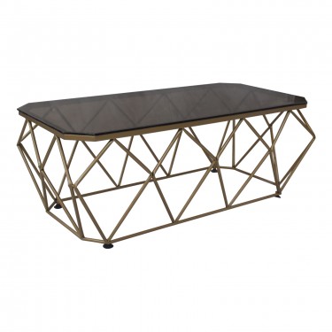 ACTON Τραπεζάκι Σαλονιού Καθιστικού, Μέταλλο Βαφή Χρυσό Γυαλί Tea Colour Tempered  136x71x45cm (Top 121x61cm) [-Χρυσό-] [-Γυαλί-, -Μέταλλο-] ΕΜ523,2